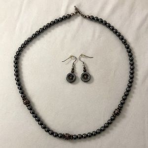 Hematite Beaded Necklace and Earrings Set